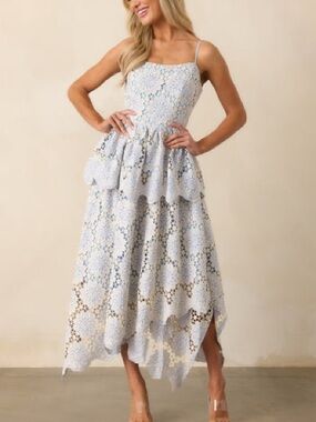 Just Me Light Blue Eyelet High-Low Midi Dress